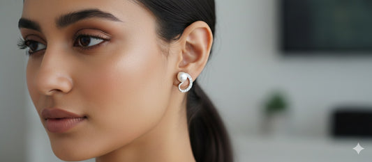"Whisper Wave" Pave Pearl Studs