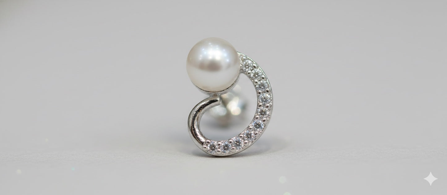 "Whisper Wave" Pave Pearl Studs