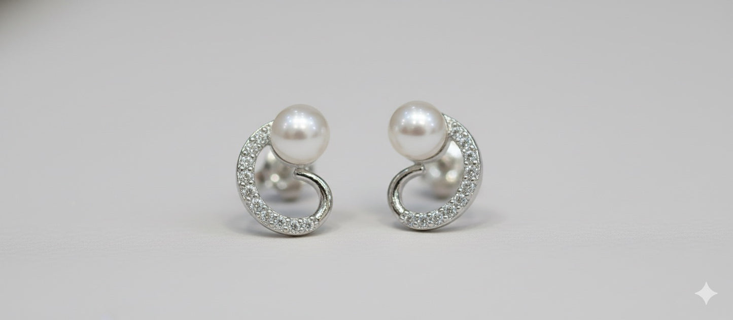"Whisper Wave" Pave Pearl Studs