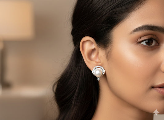 Double Halo Pave Pearl Studs