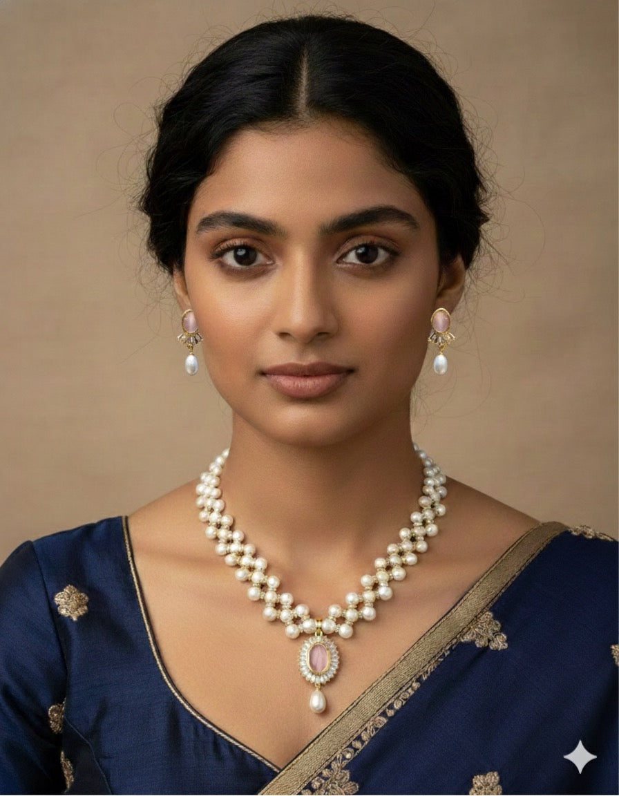 Rose Quartz Pearl Set