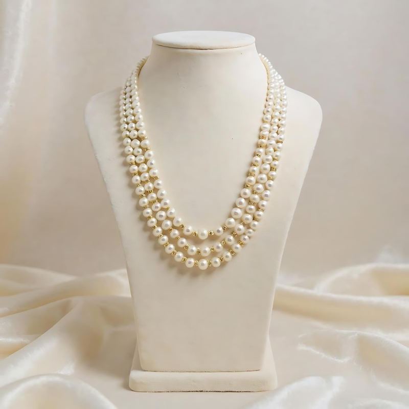 Round   Pearls Gradution  Mala 3 Lines