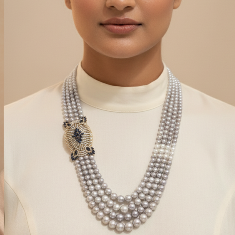Pearls With Pendent 4 Lines  Set