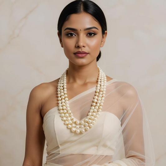 Round   Pearls Gradution  Mala 3 Lines