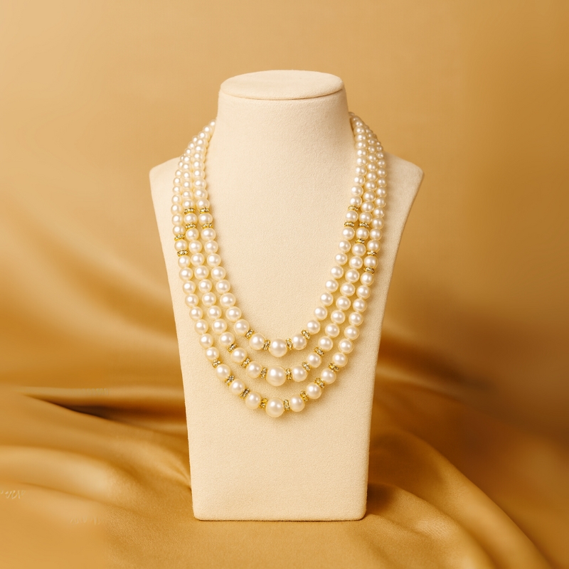 Round Pearls Gradution  Mala 3 Lines