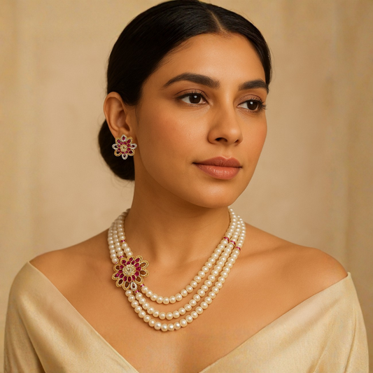 Gulal Three Line Pearl Set