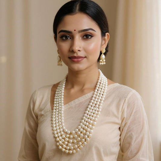 Rice Pearls With Adrings 5 Lines Mala