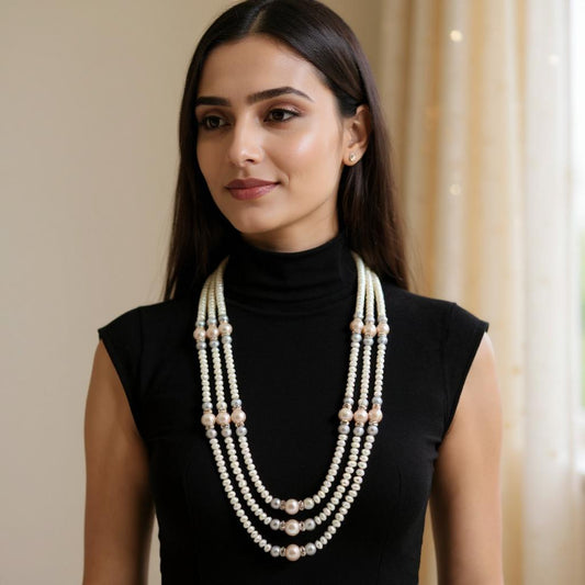 FLAT & PINK PEARLS 3 LINES MALA