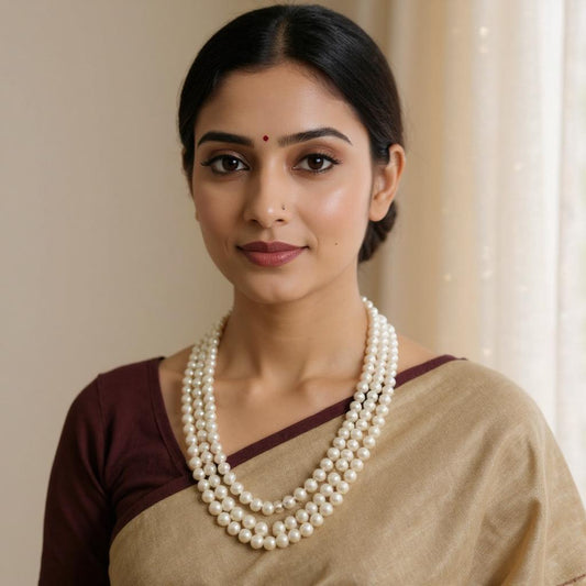 Round Pearls 3 Lines Mala