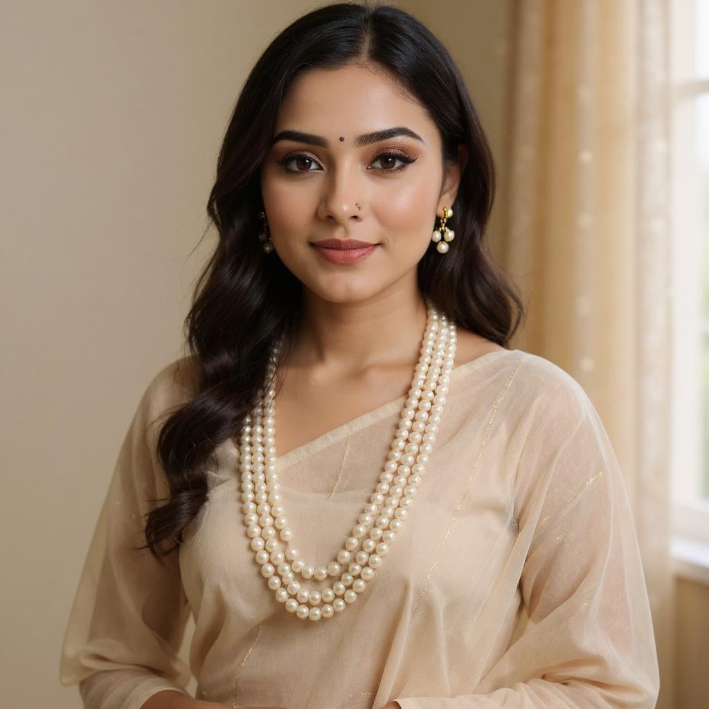 Round Pearls 3 Lines Mala
