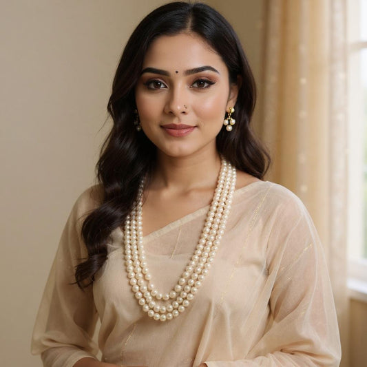 Round Pearls 3 Lines Mala