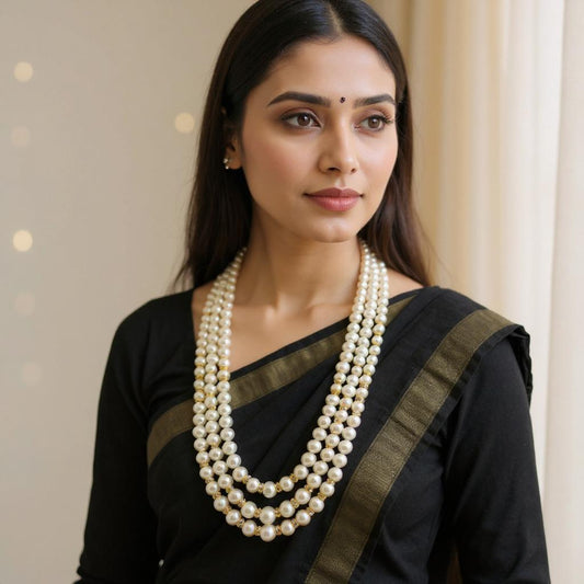 Round Pearls 3 Lines Mala
