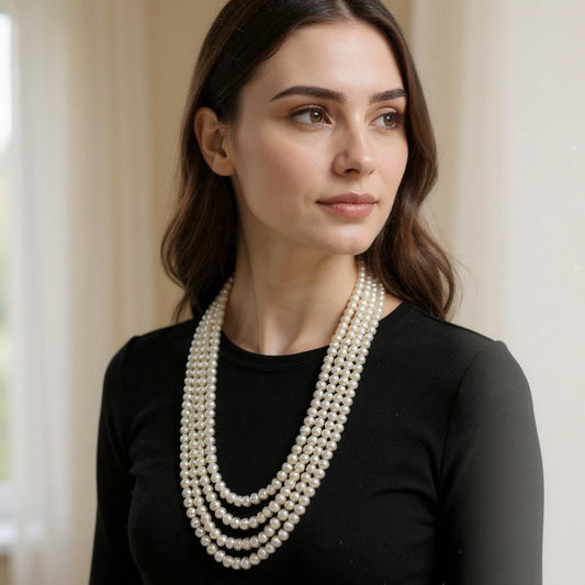 Regal Pearl Mala – Four Line Splendor